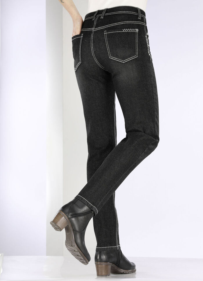 Jeans met siernaden en strass-steentjes ZWART