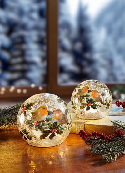 Verlichte glazen bol, set van 2 