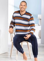 Badstof stretch pyjama met V-hals en manchetten 