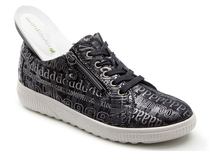 Waldl&auml;ufer veterschoen van glanzend bedrukt nubuckleer ZWART-BRONS