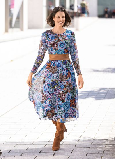 Jurk met glanzende gekleurde inkjetprint 