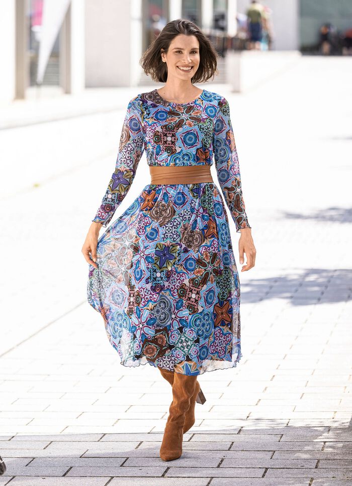 Jurk met glanzende gekleurde inkjetprint 