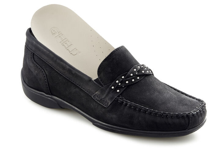 ELENA EDEN, comfortabele damespantoffels, breedte H, met uitneembaar voetbed ZWART