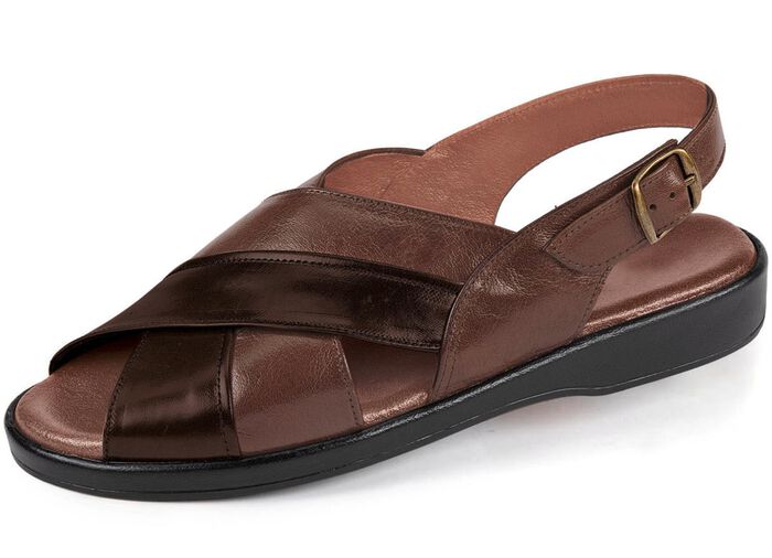 Sandaal met anatomisch gevormd leren voetbed KASTANJE-ROODBRUIN