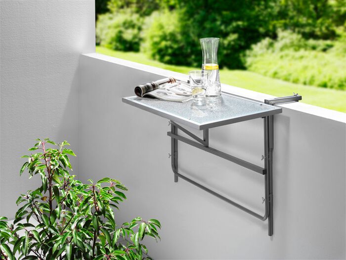 Balkonhangtafel met glazen blad 