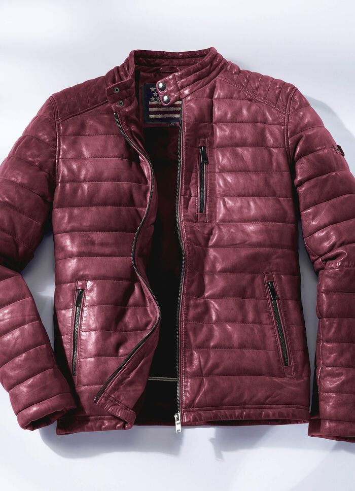 Kort leren jack van &ldquo;Cabrini&rdquo; in 3 kleuren ANTIEK DONKERROOD