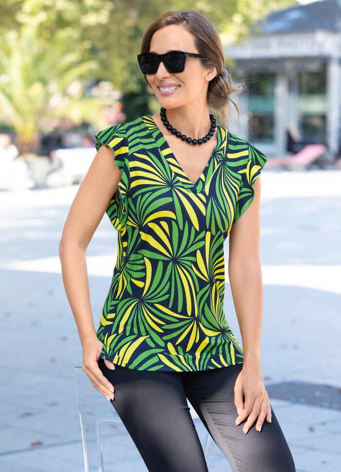 Shirt met all-over design in 2 kleuren GROEN-GEEL-NACHTBLAUW