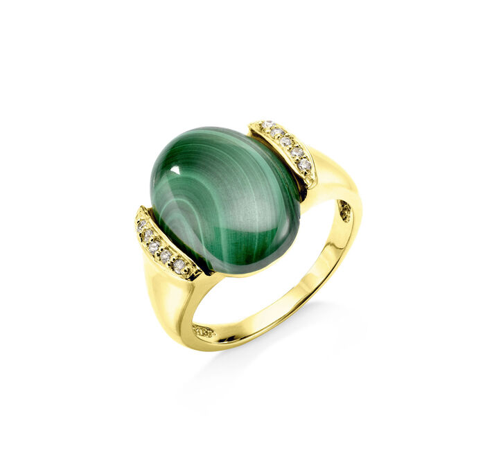 Damesring, met echt malachiet 