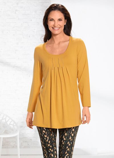 Lang shirt met bordversiering in 2 kleuren 