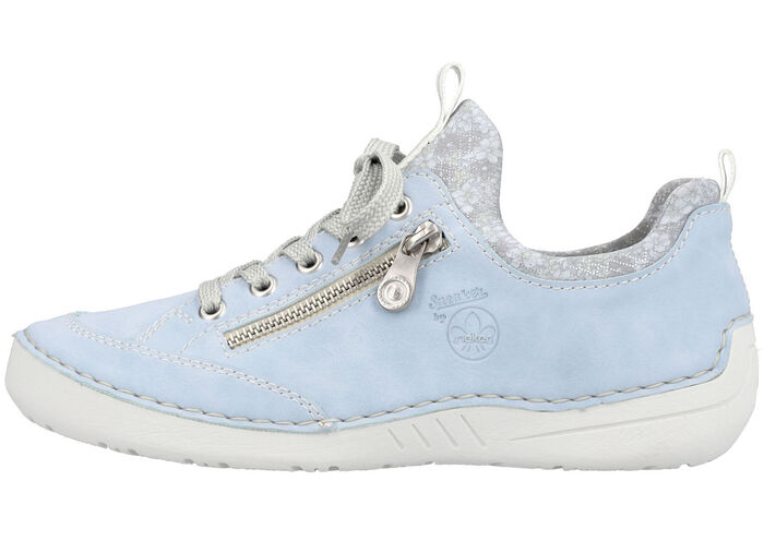 Rieker veterschoen van textiel met bloemenprint en metallic glans LICHTBLAUWGRIJS