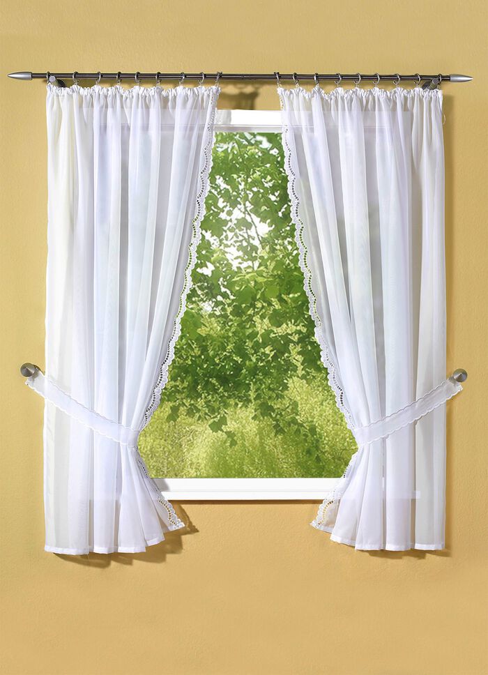 Set zij-overgordijnen met borduurwerk van Plauen WIT