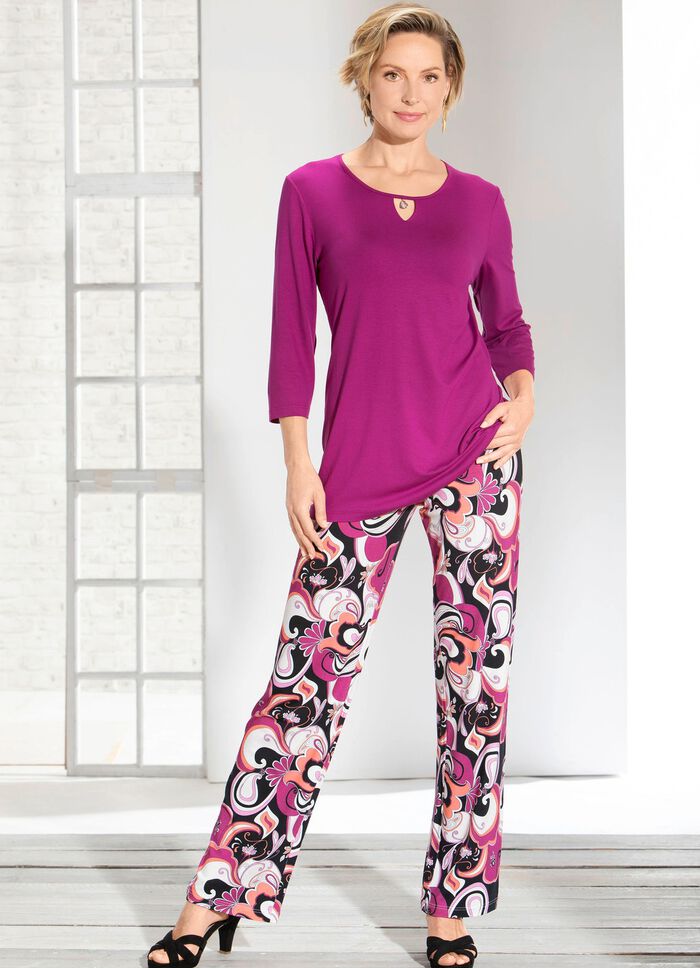 Broek met expressief dessin 