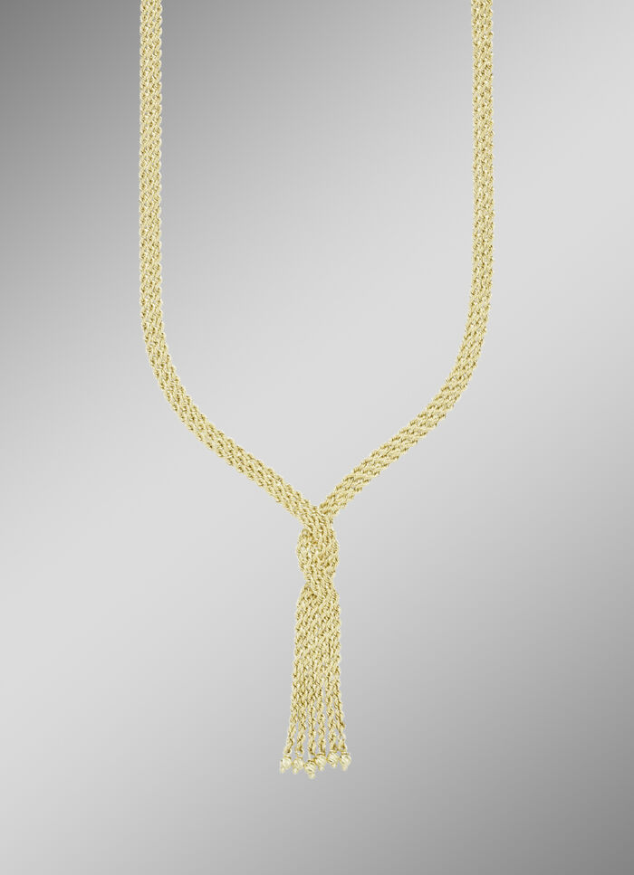 In een interessant ontwerp: Ketting met 3 rijen koord 
