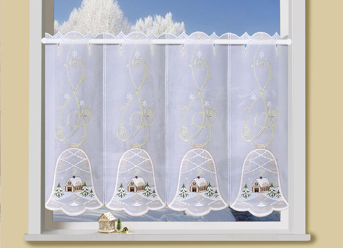 Korte vitrage met echt Plauener kant 