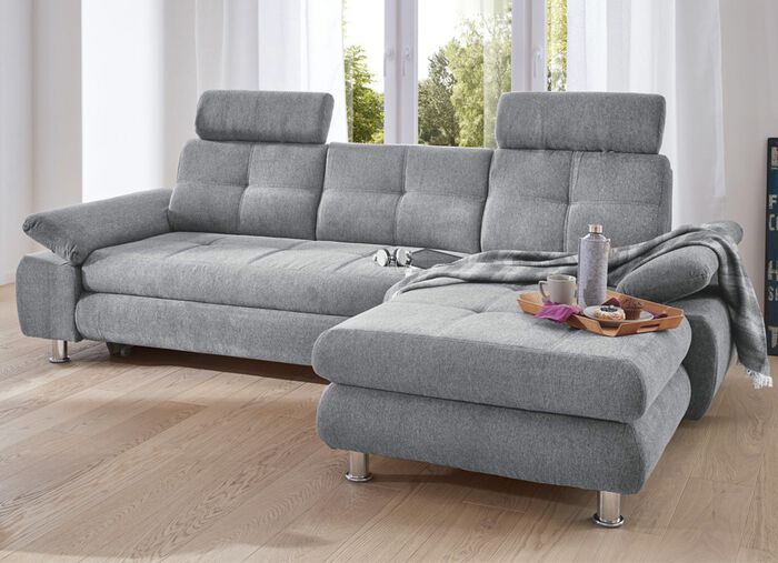 Mooie gestoffeerde hoekbank met slaapfunctie GRIJS