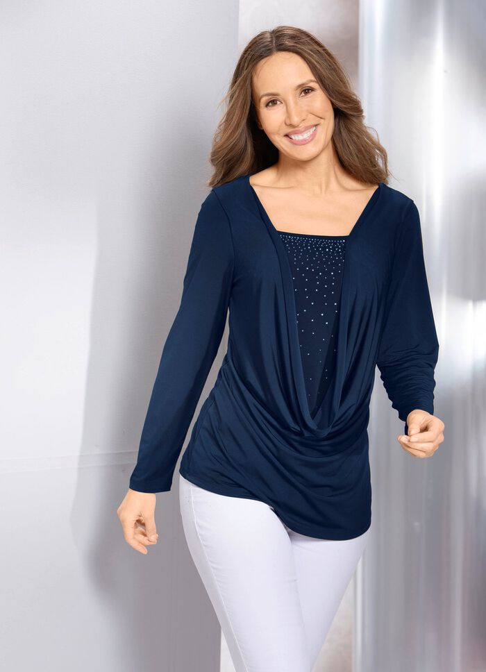 Overhemdtuniek met diepe watervalkraag MARINE