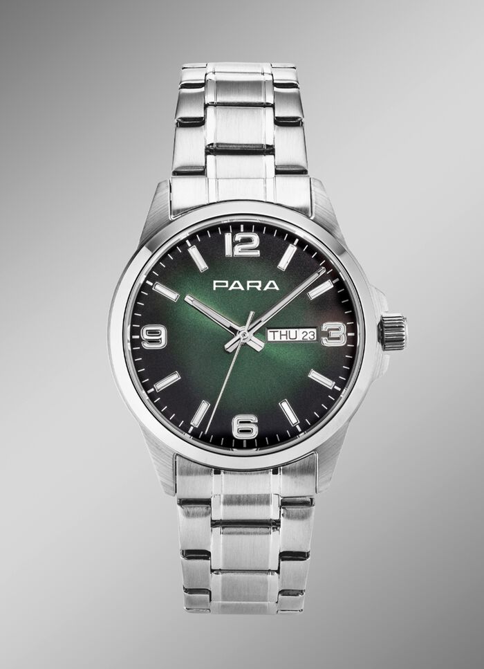 Para-quartz herenhorloge met stalen bandkast 