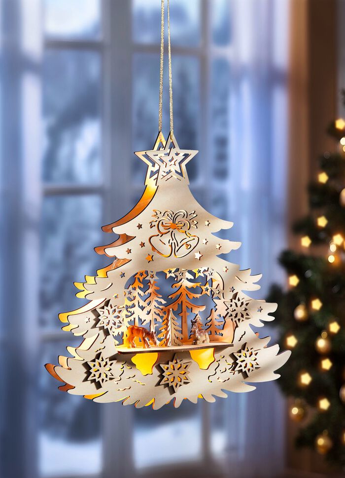 Verlichte houten raamafbeelding 