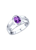 Elegante damesring met echte amethist en synthetische zirkonia 