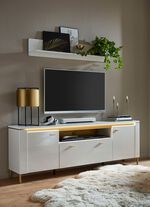 TV longboard met LED verlichting en wandplank WITGOUD