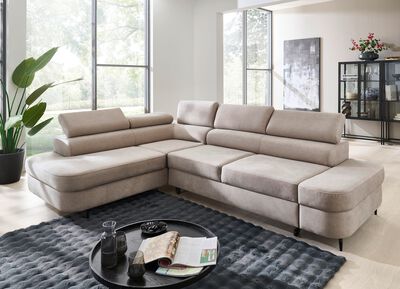 Comfortabele gestoffeerde hoek met functie en bedkast 