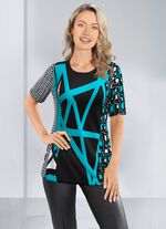 Overhemd met patroon in 2 kleuren ZWART-TURKOOIS-WIT