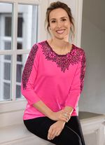 Shirt met rijkelijk versierde tule in 3 kleuren FUCHSIA