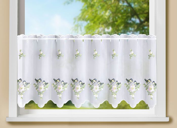 Korte vitrage met borduurwerk van Plauen 