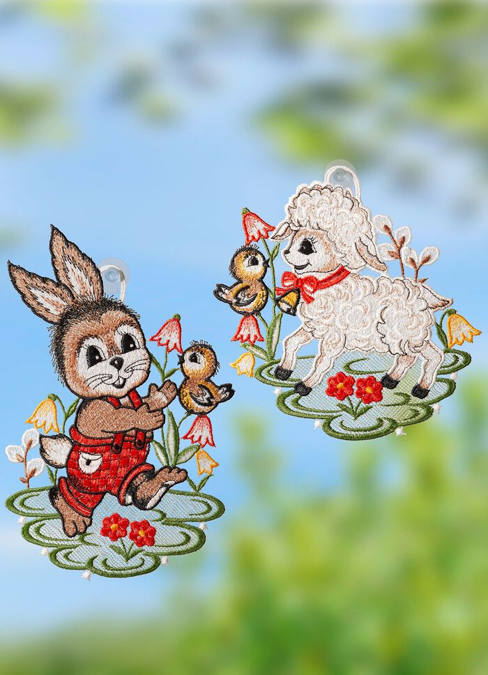 Raamdecoratie met Plauen kant, set van 2 