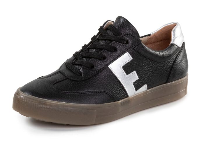 ELENA EDEN vetersneakers van generfd nappaleer ZWART-ZILVER