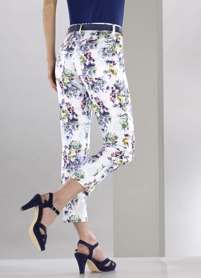 Broek met glanzende gekleurde inkjetprint 