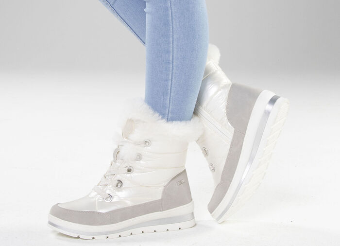 ELENA EDEN, gevoerde dameslaarzen, winterschoenen, breedte G, met uitneembaar voetbed PARELWIT-GRIJS