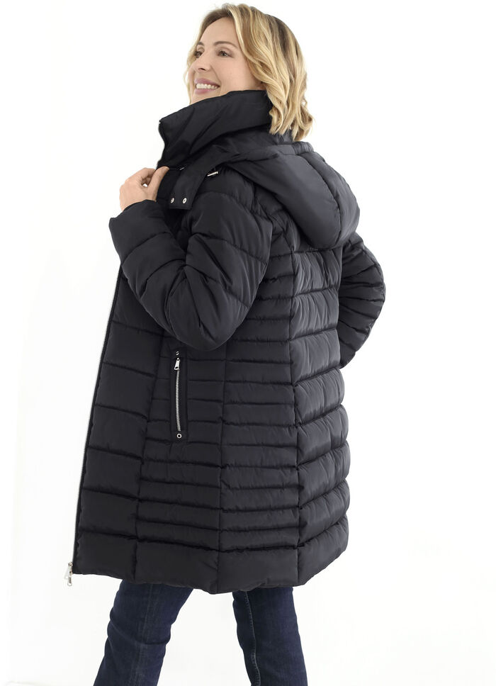 Lange jas met lussen op de afneembare capuchon 