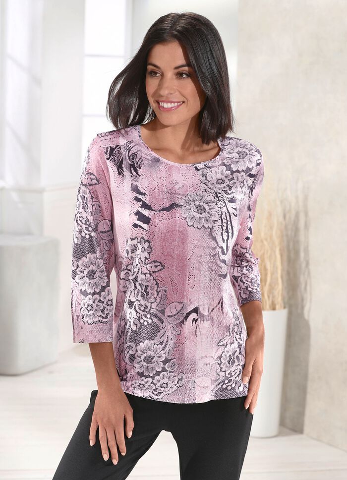 Shirt met plaatversiering op de voorkant in 4 kleuren ROS&Eacute;-GRIJS