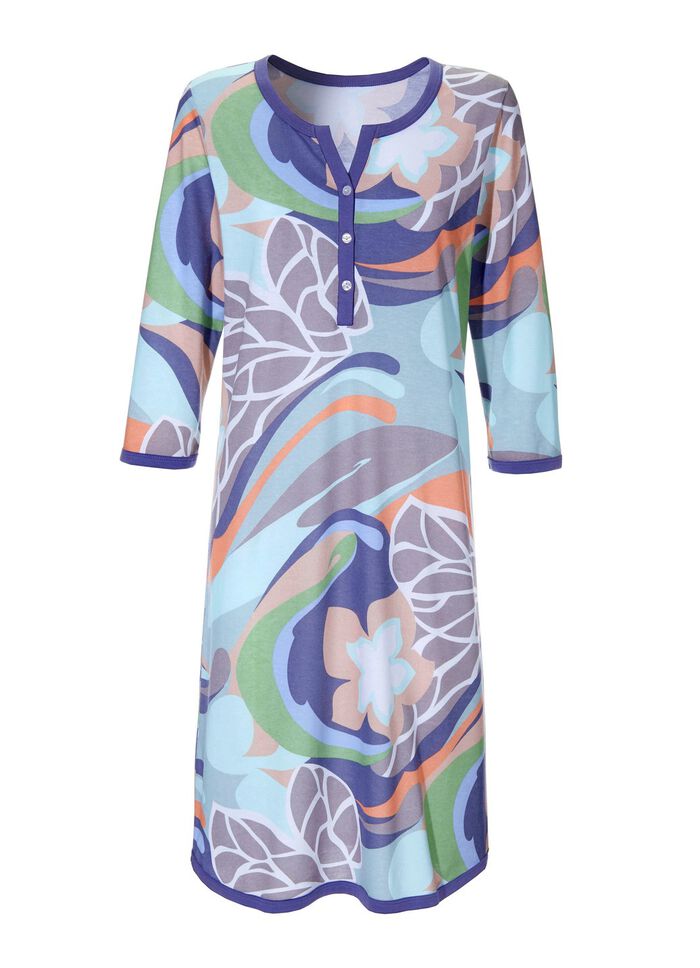 Nachtjapon met knoopsluiting, knielengte met 3/4-mouwen 