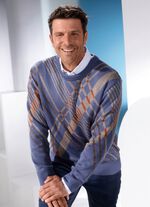 Trui met ronde hals in 2 kleuren JEANSBLAUW/BEIGE MET PATROON