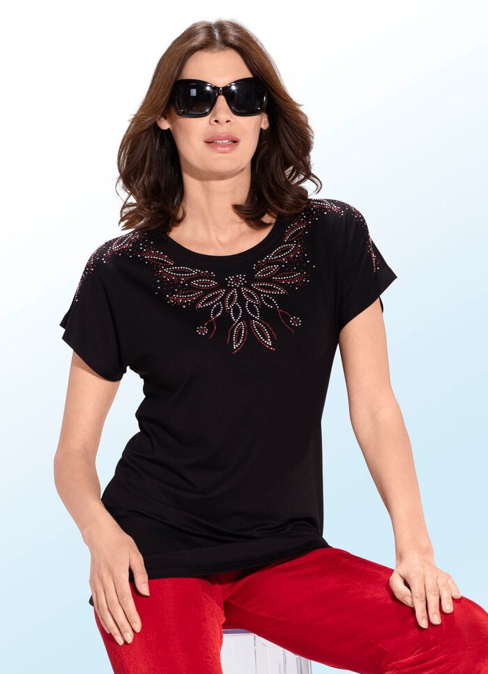 Shirt met decoratieve platen in 3 kleuren ZWART