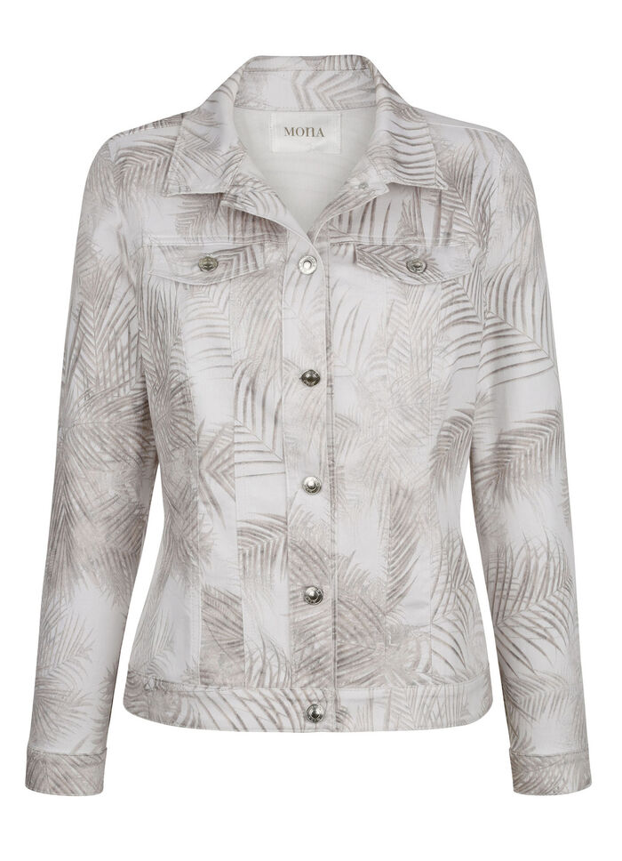 Denim blazer met tonale bladprint 