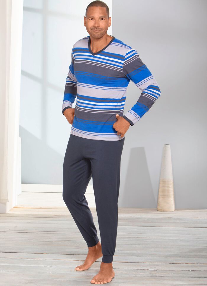 Pyjama, met V-hals en ribboorden 