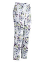 Broek met glanzende gekleurde inkjetprint 