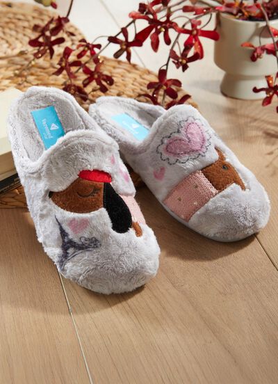 Pantoffel met rubberen buitenzool 