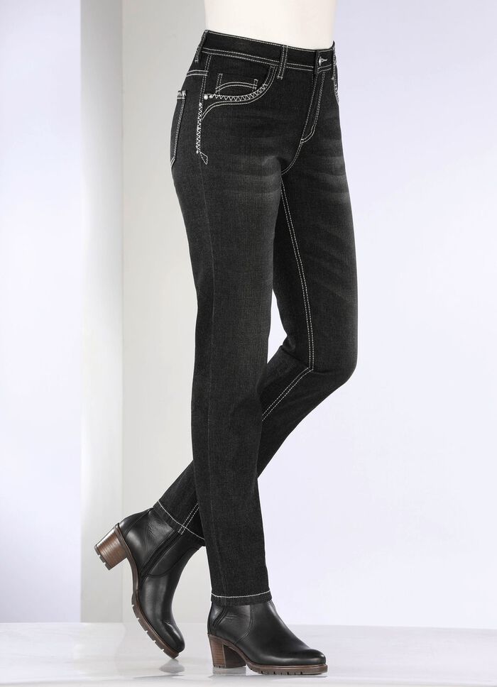 Jeans met siernaden en strass-steentjes 