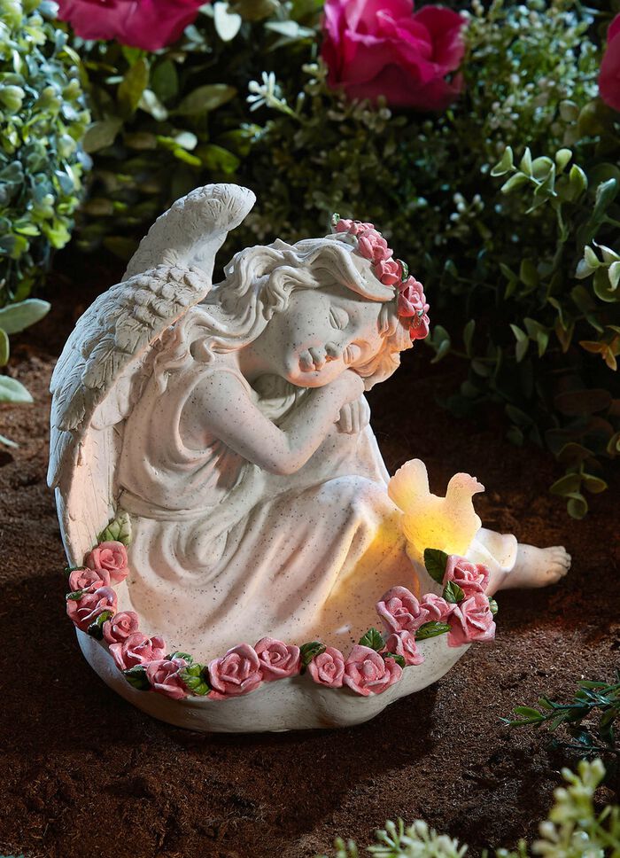 Rozenengel met LED-vogel 