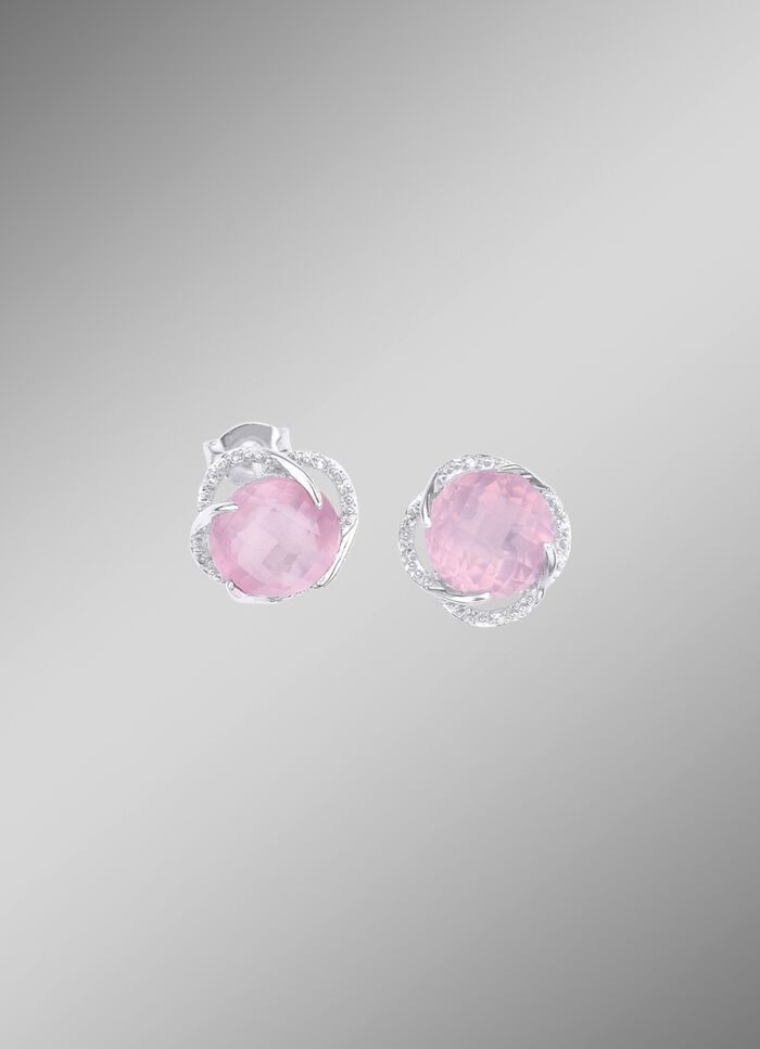 Oorbellen met rozenkwarts en witte topaas 
