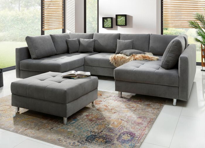 Gestoffeerd meubilair met kruk en kussens GRIJS