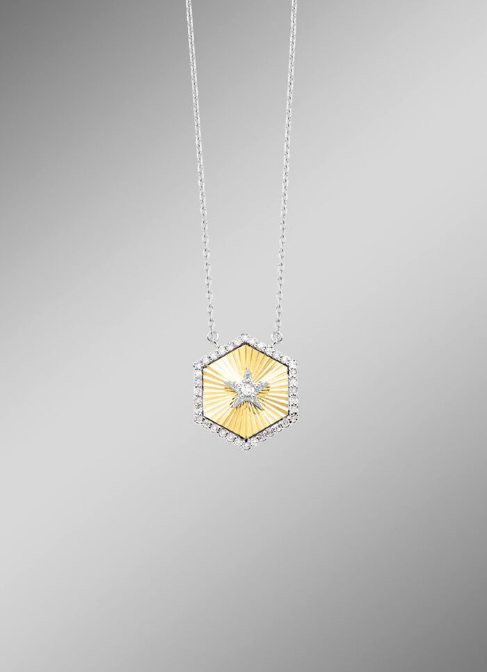Bicolor collier met 1 briljant geslepen diamant en 36 diamanten 