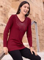 Shirt met ronde V-hals in 4 kleuren BORDEAUX