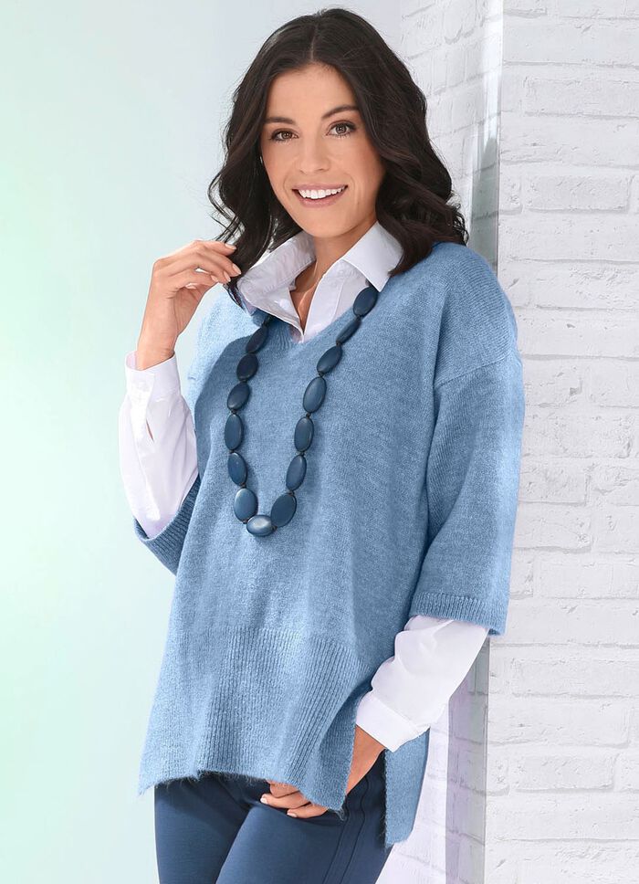 Trui van zeer gezellige kwaliteit LICHTBLAUW GEM&Ecirc;LEERD