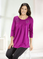 Lang shirt met decoratieve platen in 3 kleuren FUCHSIA