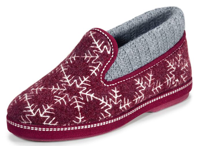 Laurina pantoffels met gewatteerde gebreide kraag BORDEAUX-GRIJS
